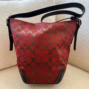 Coach Vintage Y2K Signature Bucket Bag Brown Red Monogram